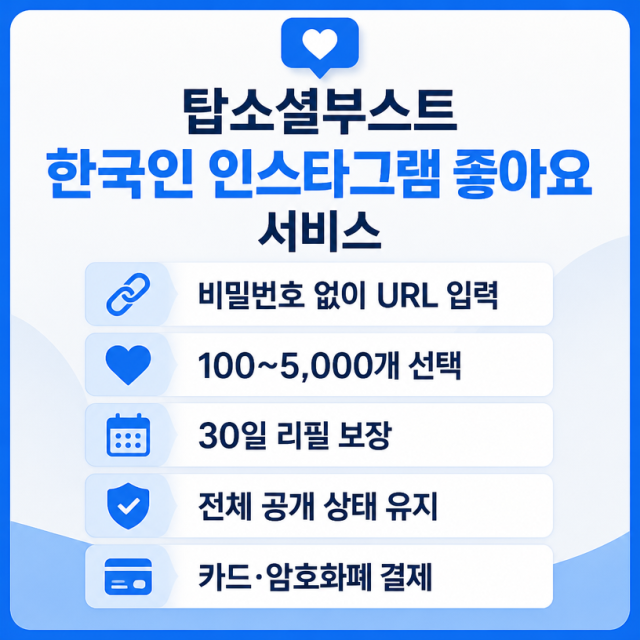 탑소셜부스트, 한국인 인스타그램 좋아요 서비스 제공…비밀번호 없이 URL만 입력