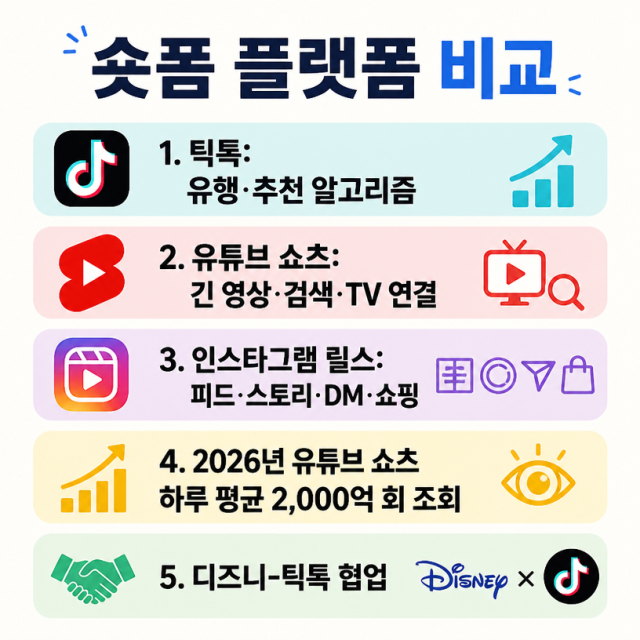 인스타그램 릴스·틱톡·유튜브 쇼츠 경쟁 구도 정리: 숏폼 전쟁의 승자는?