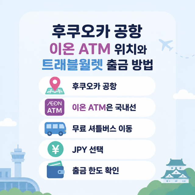후쿠오카 공항 이온 ATM 위치와 트래블월렛 엔화 출금 방법 정리