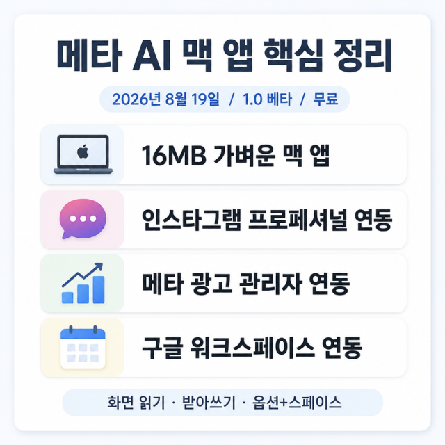 메타 AI 맥 앱 출시…인스타·광고관리자·구글 워크스페이스를 한곳에