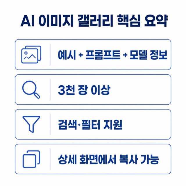 AI 이미지 갤러리, 프롬프트와 모델 정보를 함께 보는 예시 창고