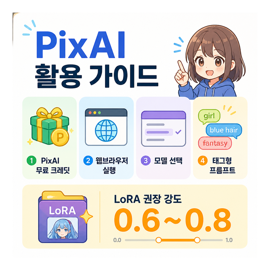 PixAI로 무료 AI 이미지 생성하는 법…모델·프롬프트·LoRA 활용 정리
