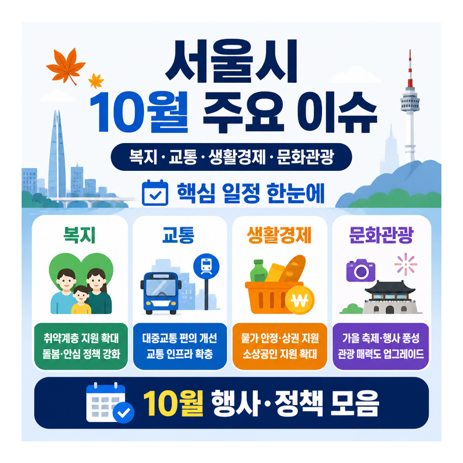 서울시 10월 주요 이슈 총정리: 복지·교통·생활경제·문화관광 한눈에