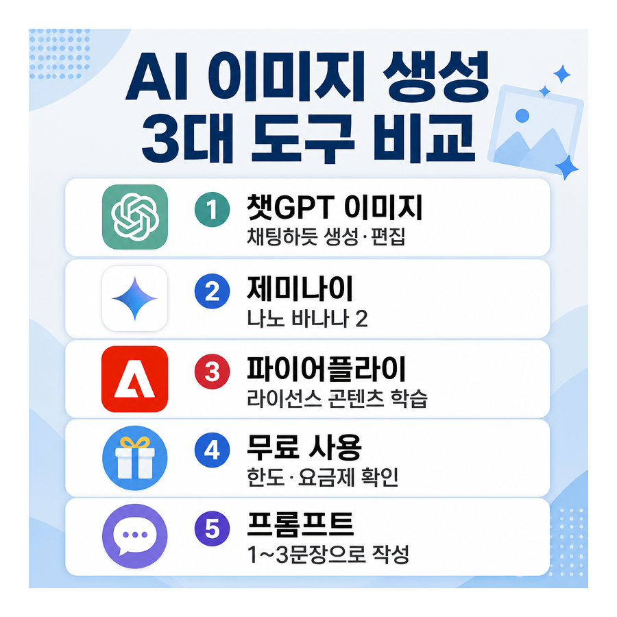 AI 이미지 생성, 챗GPT·제미나이·파이어플라이 차이와 무료 사용법 정리