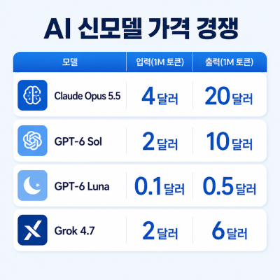 AI 신모델 가격 경쟁 본격화…Claude Opus 5.5·GPT-6 Sol·Luna·Grok 4.7 비교